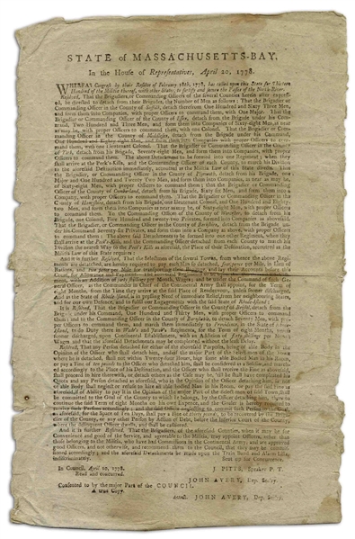 1778 Revolutionary War Broadside, a Call to Arms to Build the ''Great Chain'' on the Hudson River, From West Point to Constitution Island -- Broadside Also Requests Forces for Battle of Rhode Island